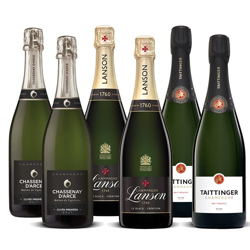 Mixed Case Champagne 12 x 75cl - 4 x Taittinger, 4 x Lanson le Black, 4 x Chassenay Brut- Next Day Delivery